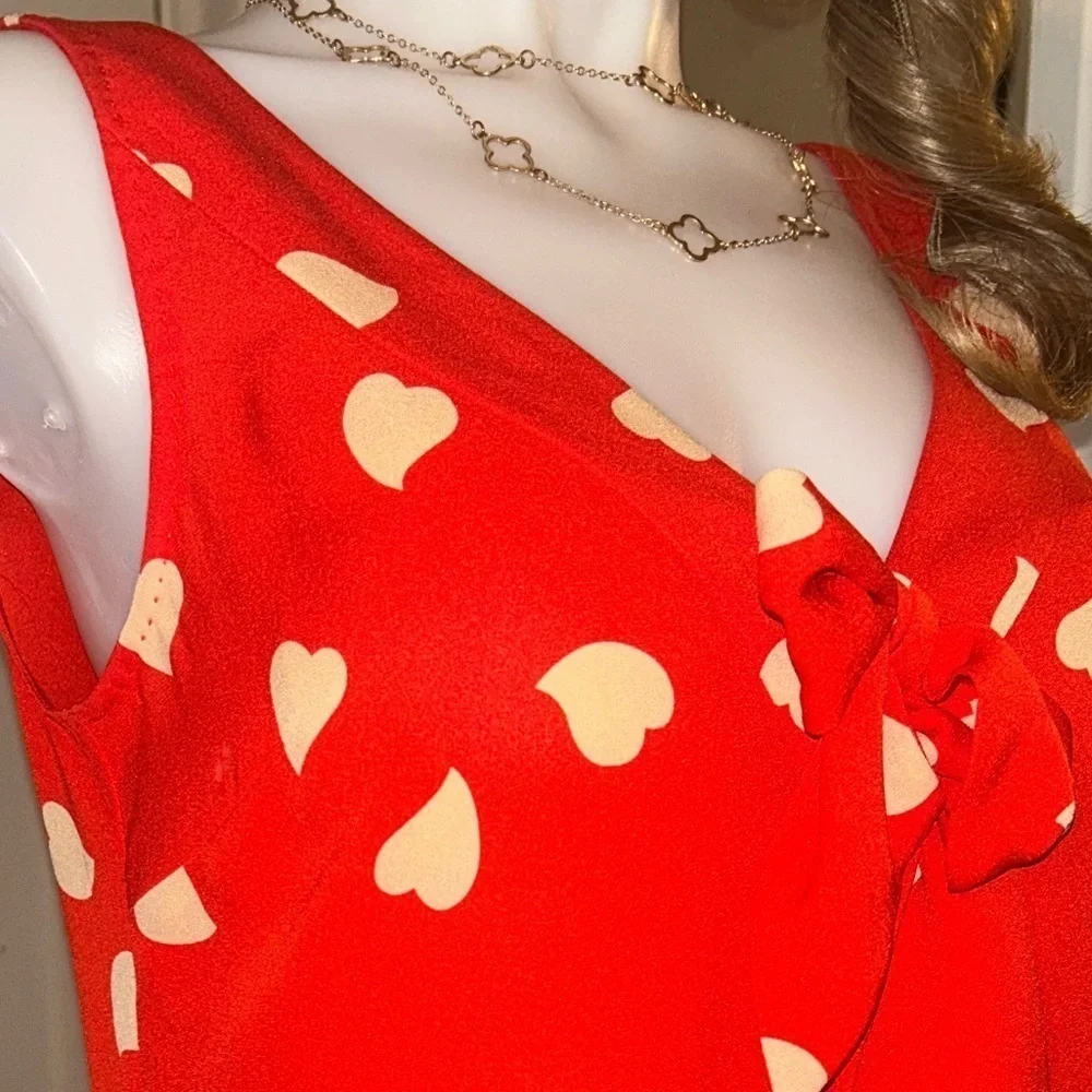 Tory Burch 100% Silk Top VNeck Red Bowtie Accent Valentines Day NWOT
